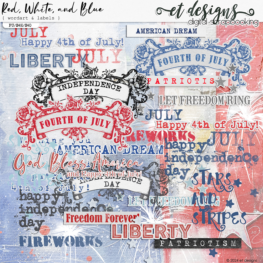 Red, White, and Blue Wordart & Labels by et designs