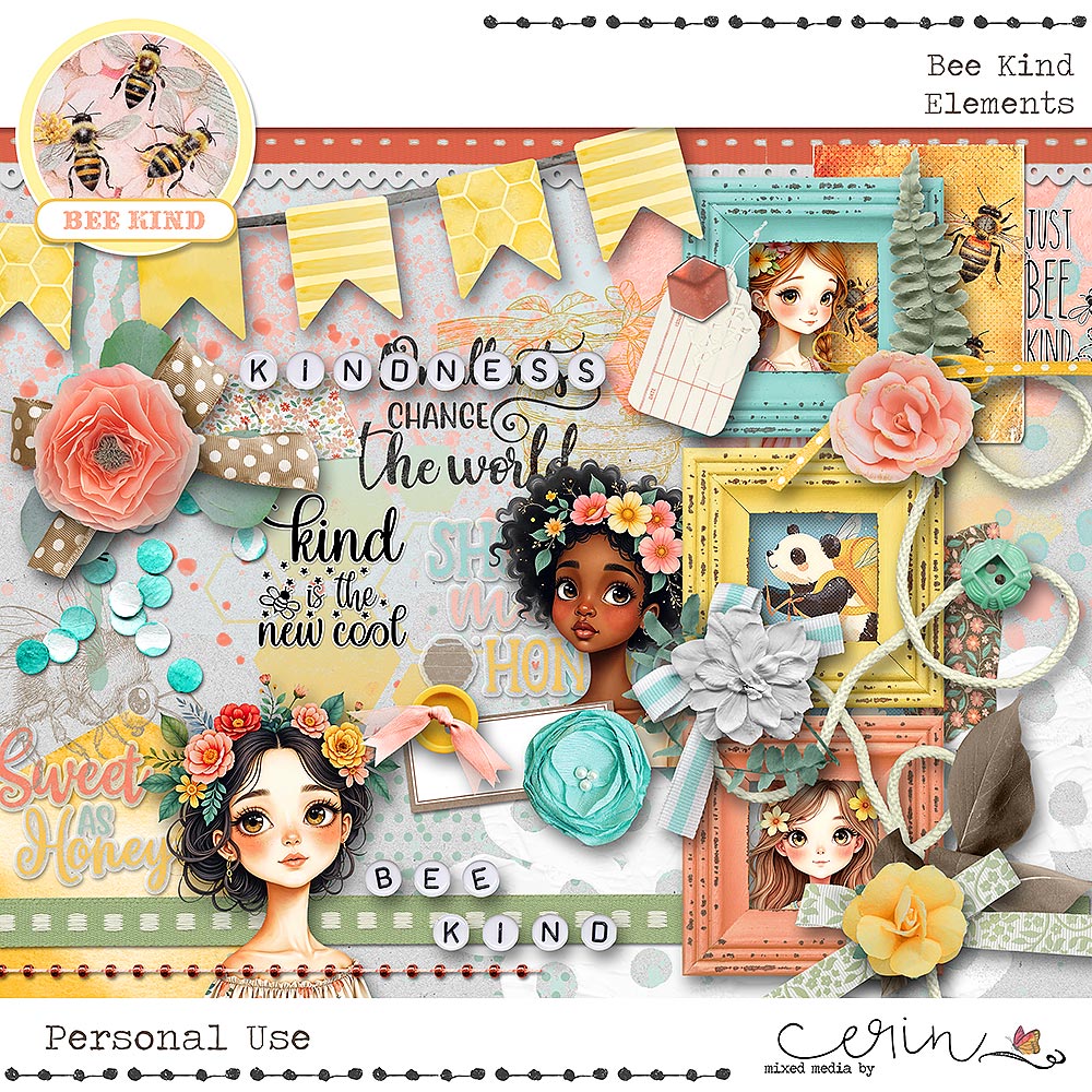 Bee Kind {Kit Elements} by Mixed Media by Erin