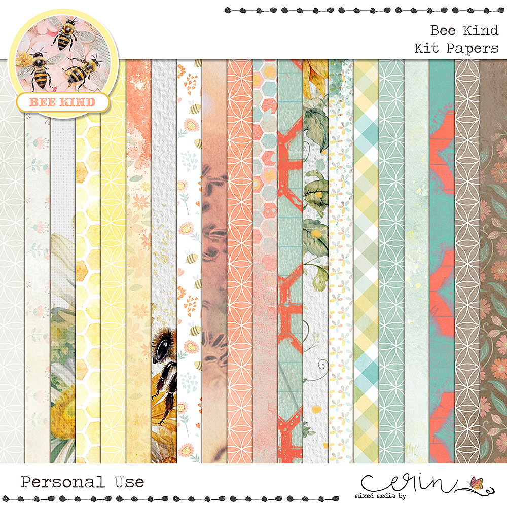 Bee Kind {Kit Papers} by Mixed Media by Erin