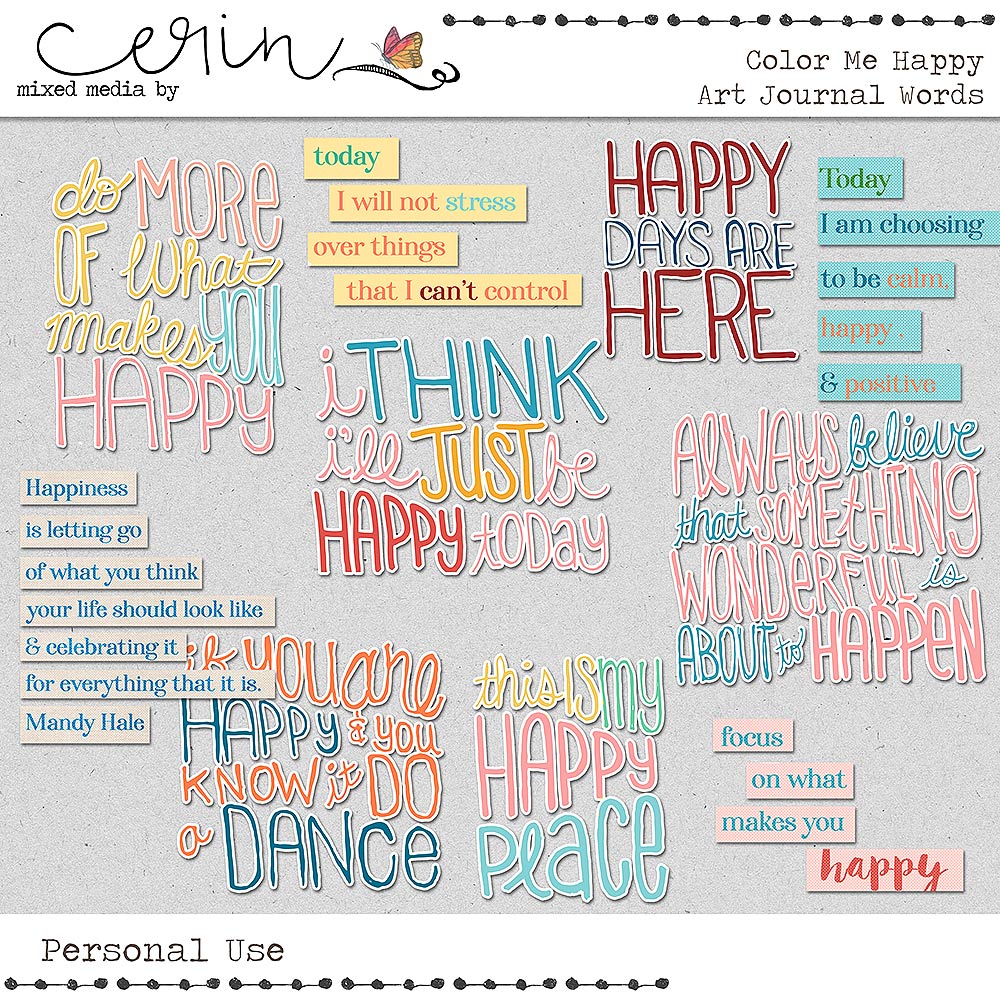 Color Me Happy {Art Journal Words} by Mixed Media by Erin