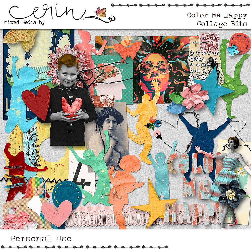 Color Me Happy {Collage Bits} by Mixed Media by Erin