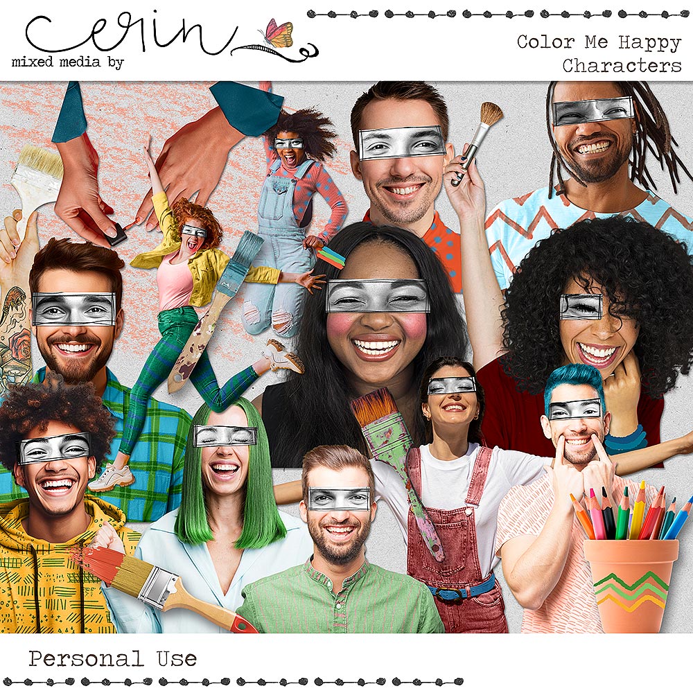 Color Me Happy {Characters} by Mixed Media by Erin