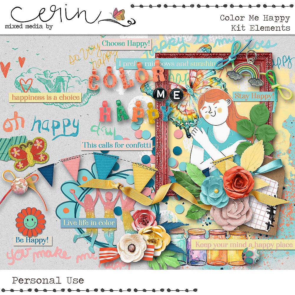 Color Me Happy {Kit Elements} by Mixed Media by Erin