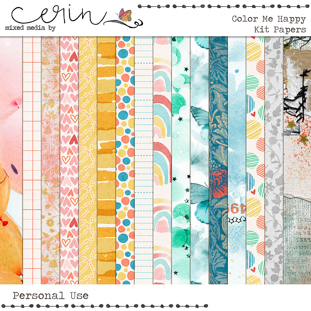 Color Me Happy {Kit Papers} by Mixed Media by Erin