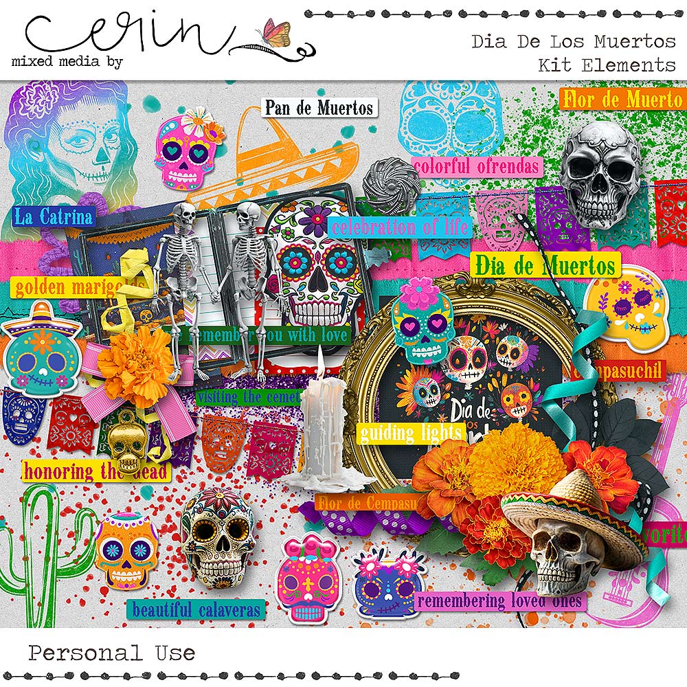 Día de los Muertos {Kit Elements} by Mixed Media by Erin