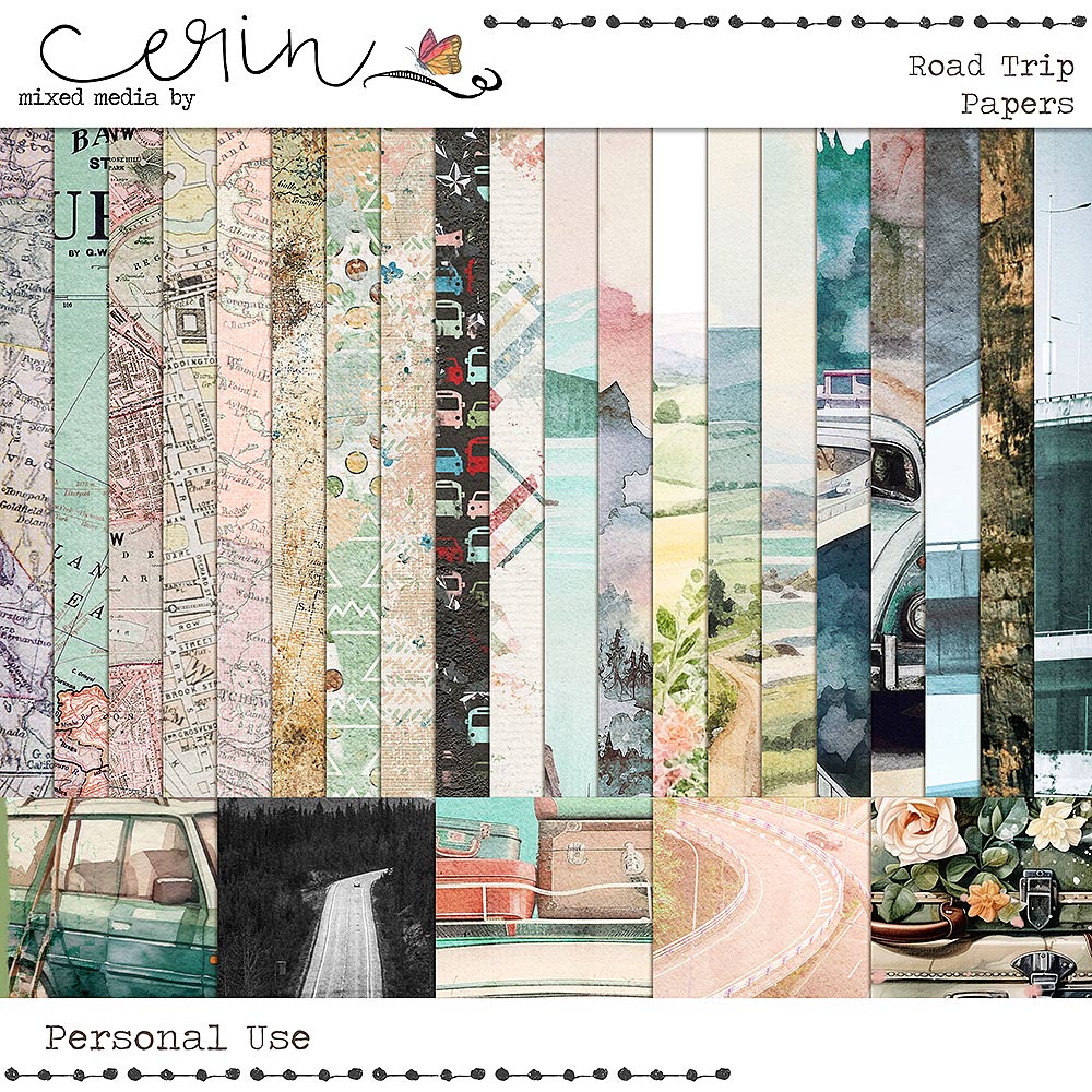 Road Trip {Kit Papers} by Mixed Media by Erin