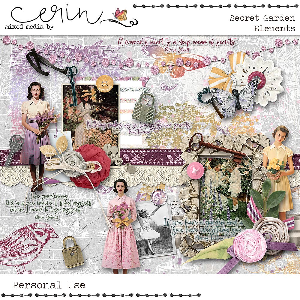 Secret Garden {Kit Elements} by Mixed Media by Erin