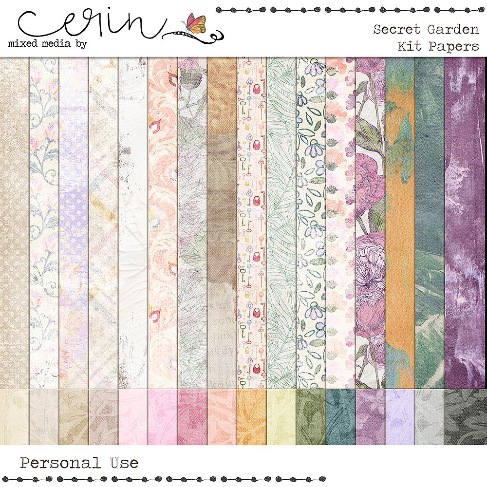 Secret Garden {Kit Papers} by Mixed Media by Erin