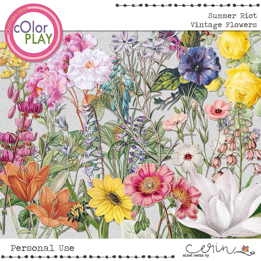 Summer Riot {Vintage Flowers} by Mixed Media by Erin