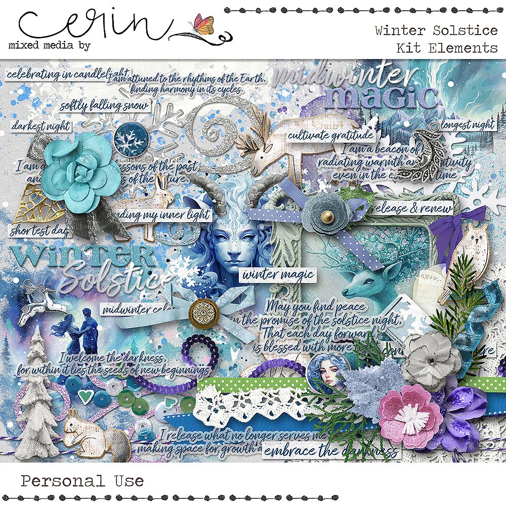 Winter Solstice {Kit Elements} by Mixed Media by Erin