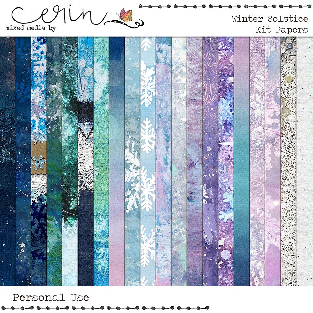 Winter Solstice {Kit Papers} by Mixed Media by Erin