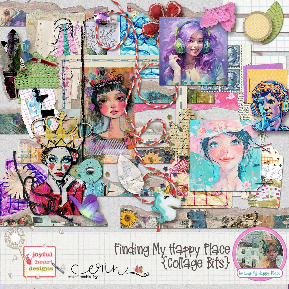 Finding My Happy Place {Collage Bits} by Joyful Heart Designs and Mixed Media by Erin