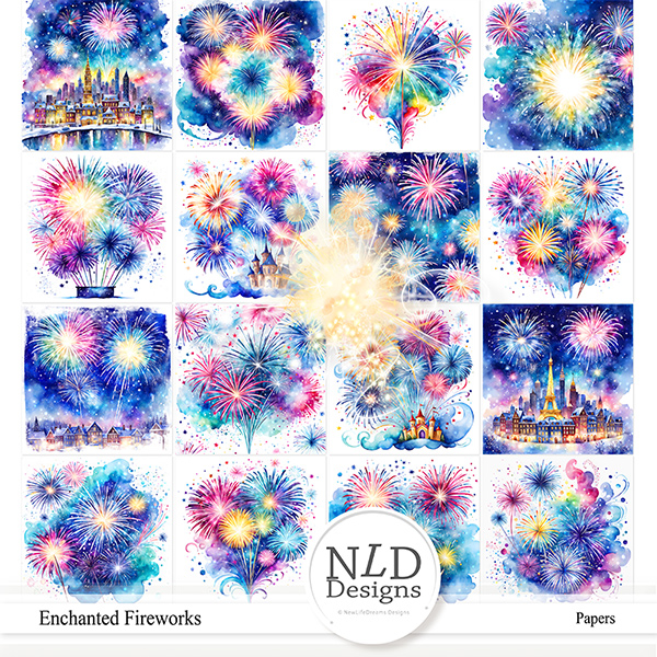 Magic Enchanted Fireworks Papers & Free Elements By NLD Designs