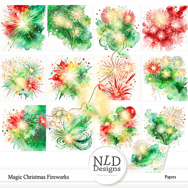 Magic Christmas Fireworks Papers & Free Elements By NLD Designs