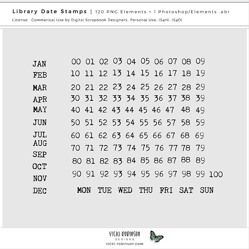 Digital Scrapbook Library Date Stamps, Vicki Robinson