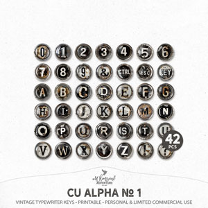 CU Alpha No 1 Printable Vintage Style Typewriter Keys