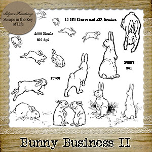 BUNNY BUSINESS II - 10 PU/CU PNG Stamps and ABR Brushes by Idgie's Heartsong