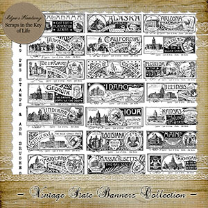 49 Vintage State Banners - PNG Stamps and ABR Brush Collection by Idgie's Heartsong