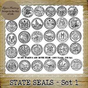 Vintage US STATE SEALS - 44 PNG Stamps and ABR brush Files by Idgie's Heartsong