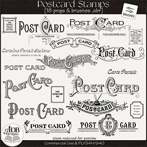 Postcard Stamps and Brushes by ADB Designs - CU/PU