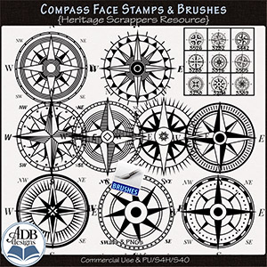 Compass Face Stamps & Brushes by ADB Designs CU/PU