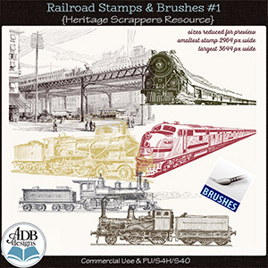 Heritage Resource Vintage Railroad Stamps Vol 1 by ADB Designs CU/PU