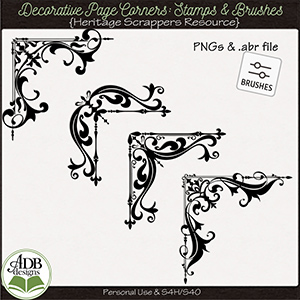 Heritage Resource Decorative Page Corners Stamps & Brushes by ADB Designs