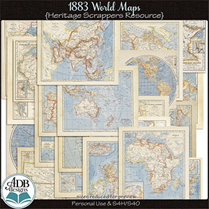 Heritage Resource 1883 World Maps by ADB Designs