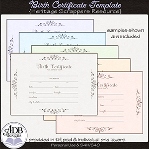 Heritage Resource Birth Certificate Template by ADB Designs