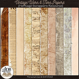 Heritage Resource Vintage Worn and Torn Papers by ADB Designs