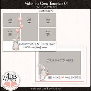 7" by 5" Valentine's Day Postcard Template by ADB Designs