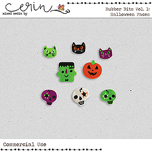 Rubber Bits Vol 1 Hallo Faces (CU) By Mixed Media by Erin